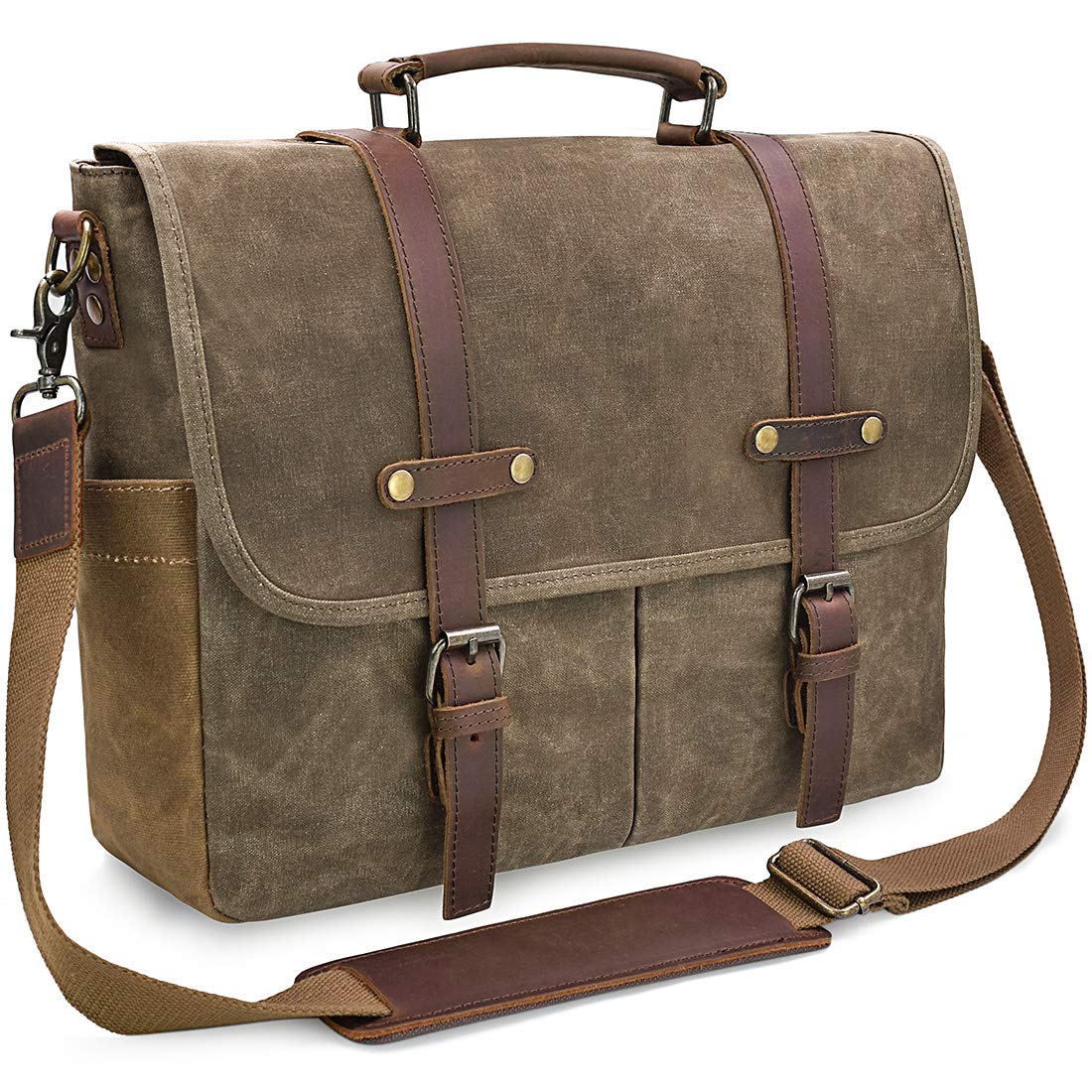 NEWHEY Mens Messenger Bag 15.6 Inch Business Office Work Briefcase Brown