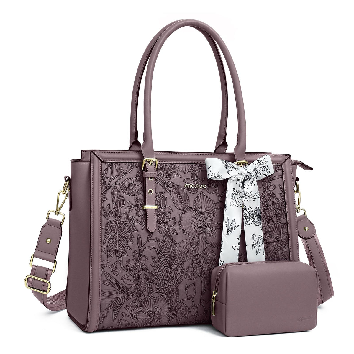 MOSISO Laptop Bag for Women, 17-17.3 inch PU Leather Tote Bag
