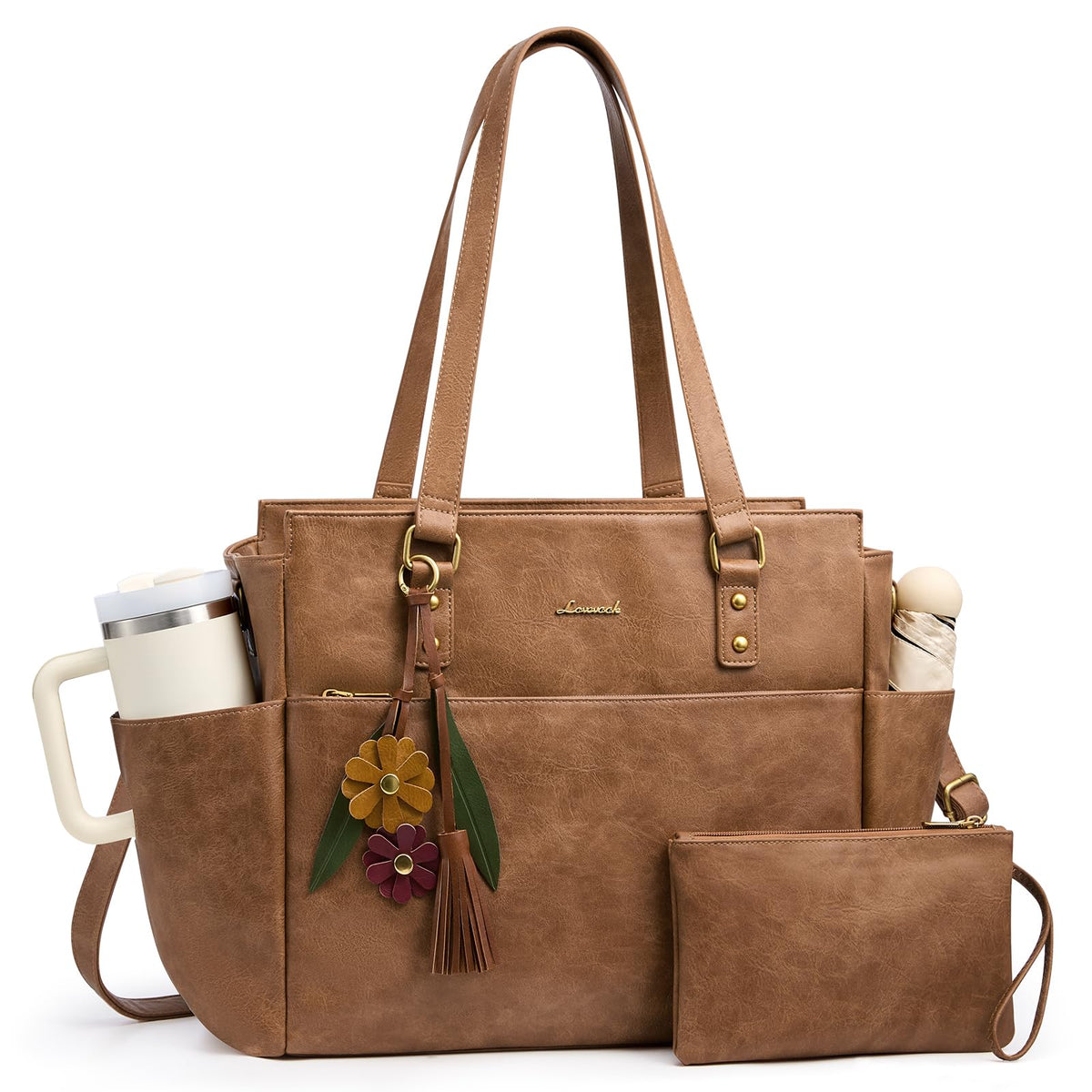 LOVEVOOK Laptop Tote Bag for Women, Vintage Work Teacher Bag with Clutch