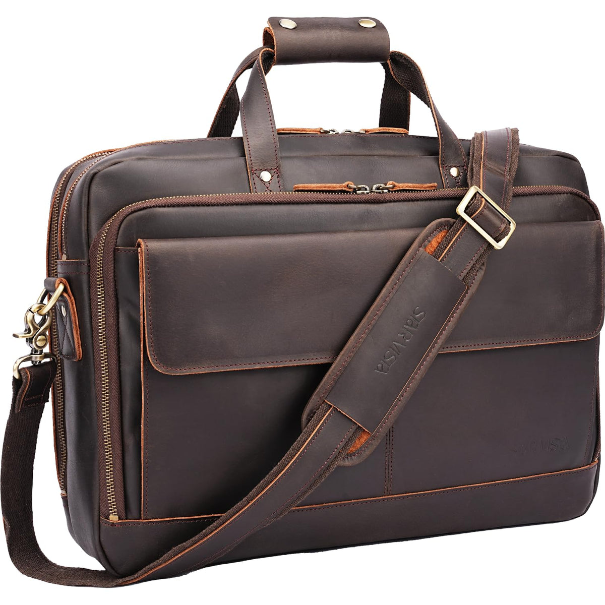 STAR VISTA Matteo Pro 18" Laptop Messenger Bag, Full Grain Leather Briefcase for Men, YKK Zippers, Fits 17.3" Laptop