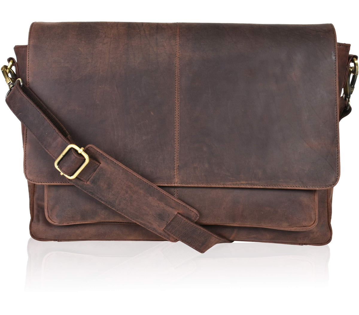 Leather Laptop Messenger Bag for Men and Women - Briefcase Crossbody Office