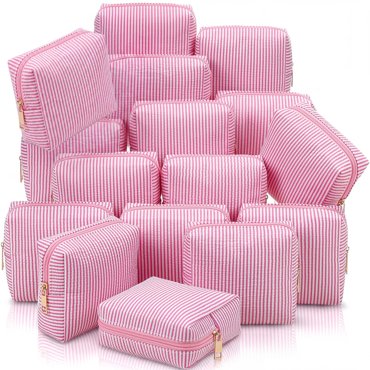 Sanwuta 6 Pack Seersucker Makeup Bags for Women Striped,Large,Macaron Color