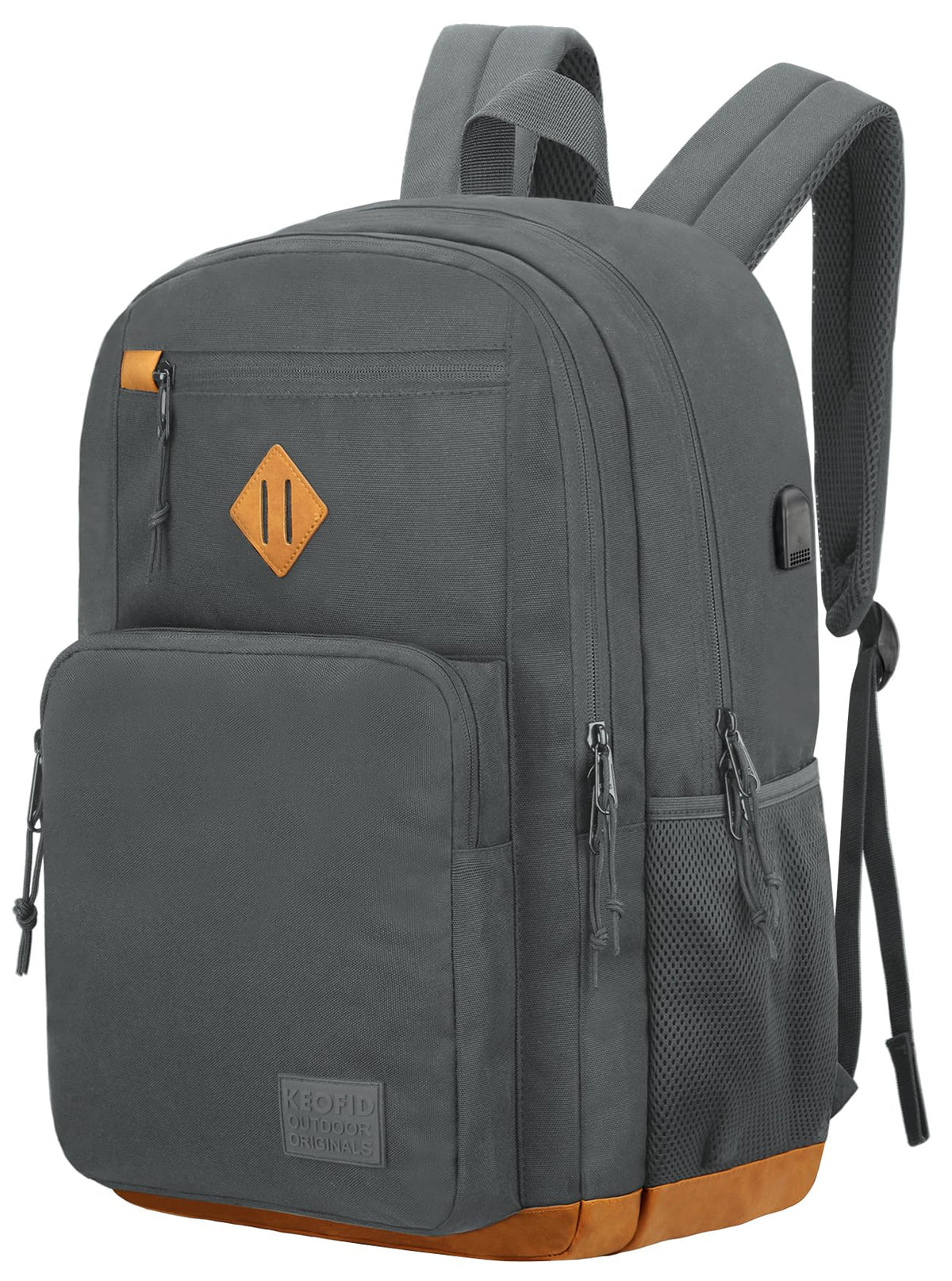 KEOFID Travel backpack for Men and Women, Anti Theft Laptop Backpack with USB Charging Port for Work, Large Bag for College, Carry-on Backpack with Luggage Strap, Water Resistent(Black)
