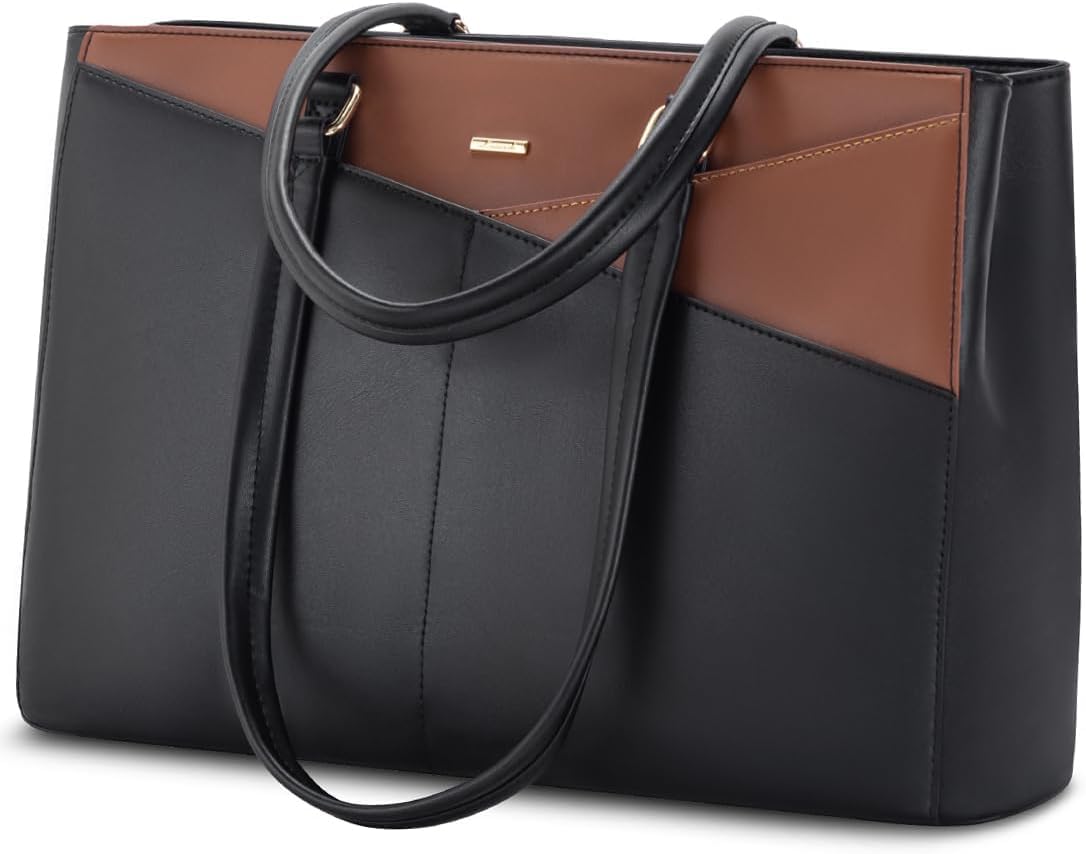LOVEVOOK Laptop Tote Bag for Women 15.6 Inch Waterproof Leather Computer Bags Business Office Work Briefcase Black