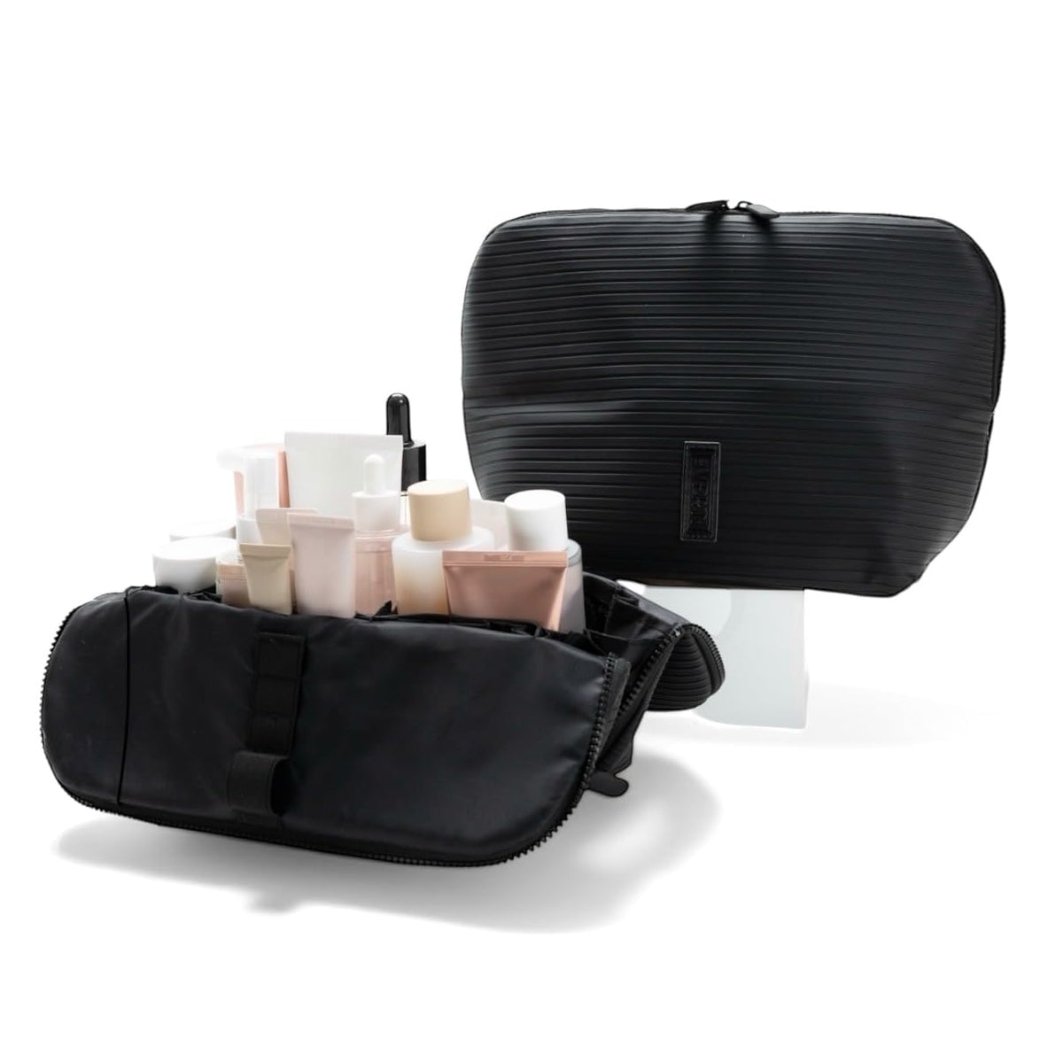 THE VERTI-Vertical Waterproof Makeup & Toiletry Bag | 23-Pocket Organizer with Upright, Fold-Down Design for Skincare, Toiletries & Essentials (Sandstone)