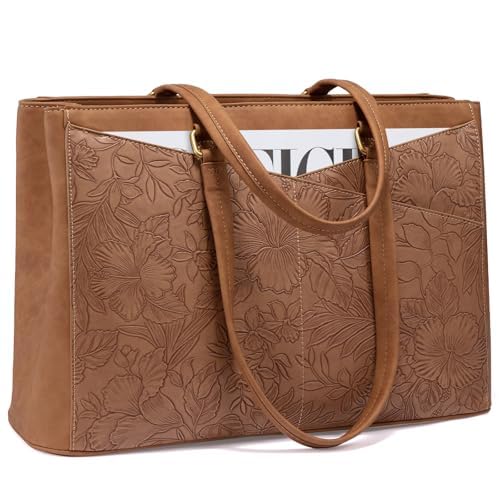 LOVEVOOK Laptop Tote Bag for Women 15.6 Inch Waterproof Leather Computer Bags Business Office Work Briefcase Black