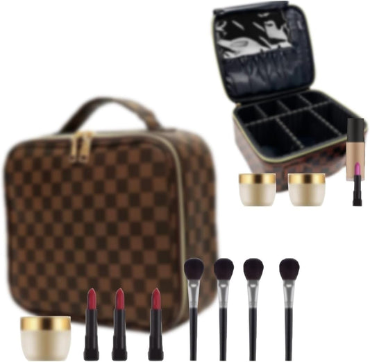 Checkered Makeup Bag, Portable Makeup Bag with Adjustable Partition, Cosmetic Bags for Women Toiletry Travel Organizer Portable Make Up Bags for Christmas Birthday Gifts
