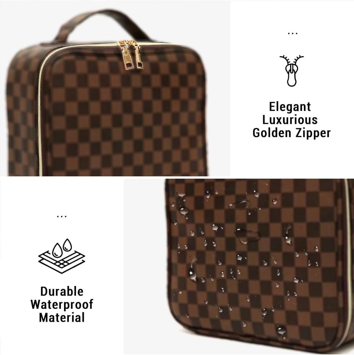 Checkered Makeup Bag, Portable Makeup Bag with Adjustable Partition, Cosmetic Bags for Women Toiletry Travel Organizer Portable Make Up Bags for Christmas Birthday Gifts