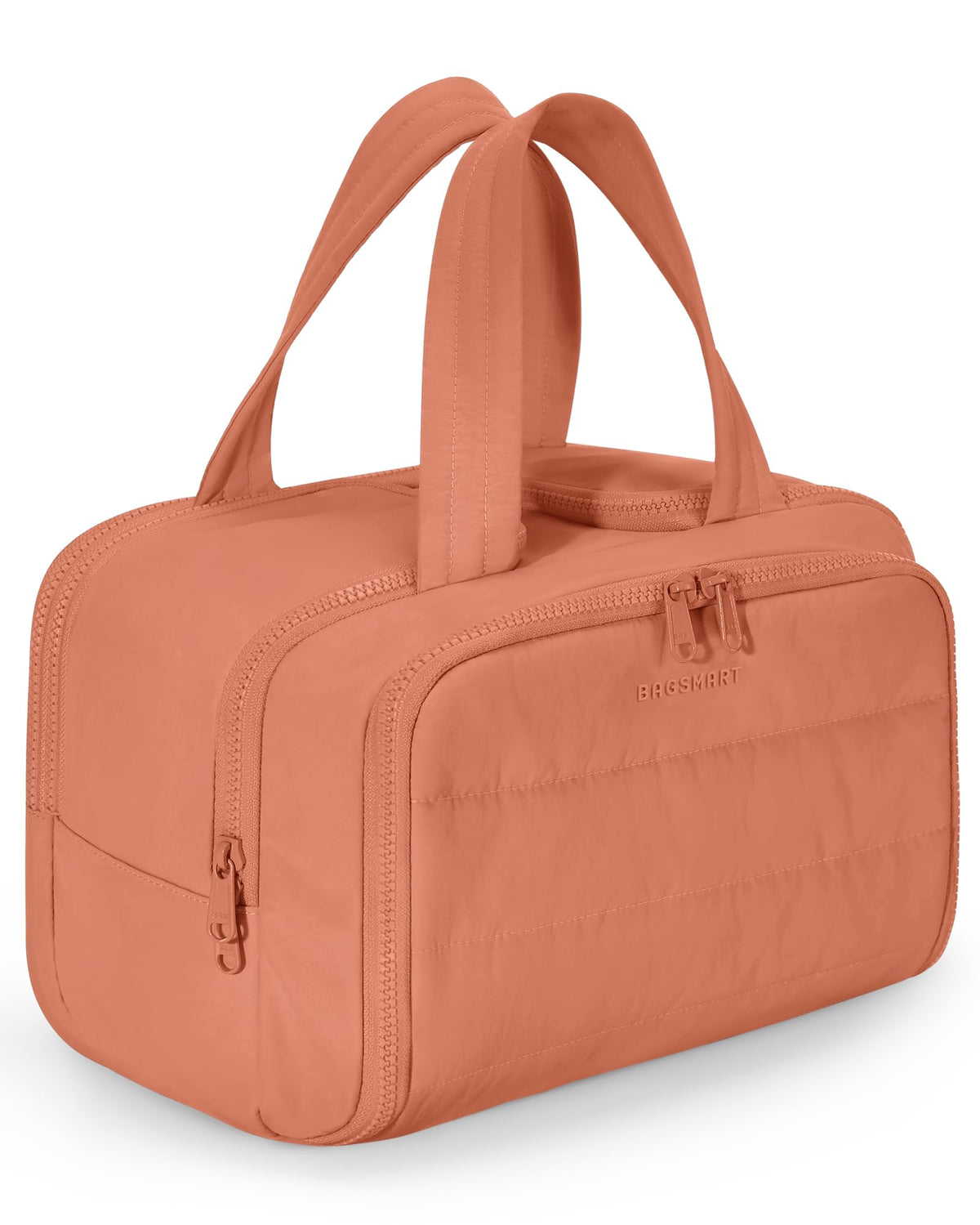 BAGSMART Travel Toiletry Bag, Lightweight Large Wide-open Travel Bag for Women, Puffy Cosmetic Makeup Bag Organizer with Handle for Accessories,Essentials, Toiletries, Dark Pink