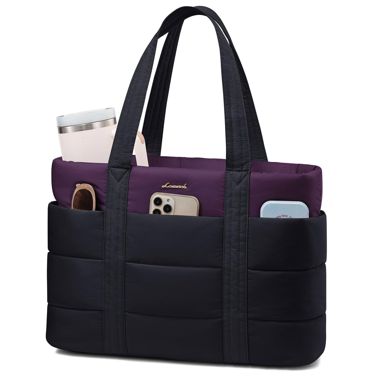 LOVEVOOK Tote Bag for Women, Large Puffer Work Tote Bag for 17.3 Inch Laptop, Lightweight Travel Bag with Zipper Gifts for Women