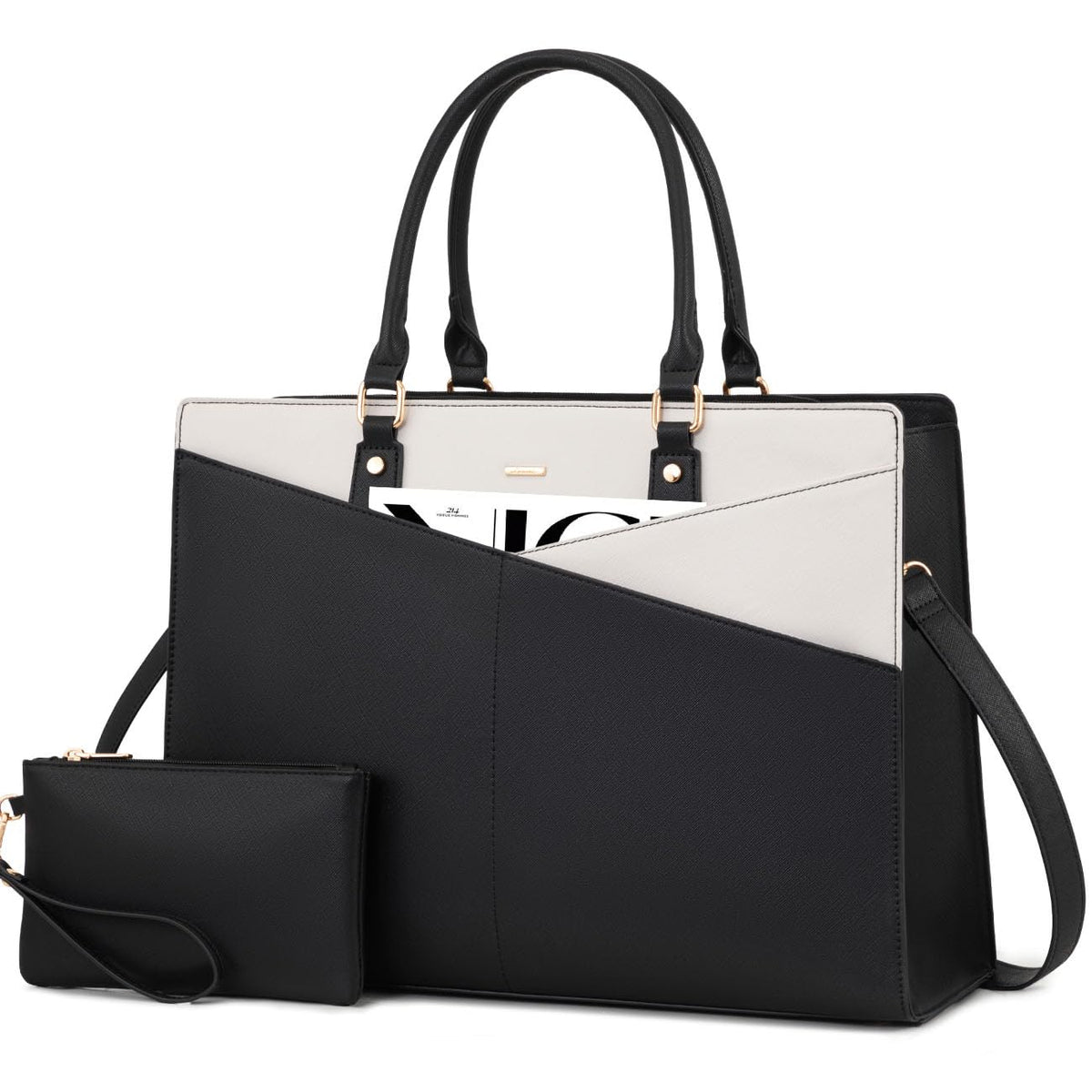 LOVEVOOK Laptop Tote Bag for Women 15.6 Inch Waterproof Leather Computer Bags Business Office Work Briefcase Black