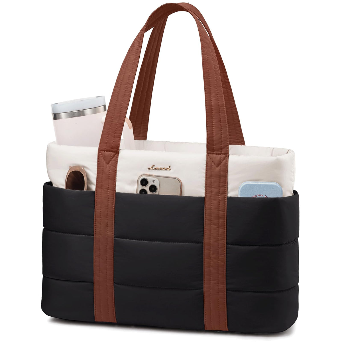 LOVEVOOK Tote Bag for Women, Large Puffer Work Tote Bag for 17.3 Inch Laptop, Lightweight Travel Bag with Zipper Gifts for Women