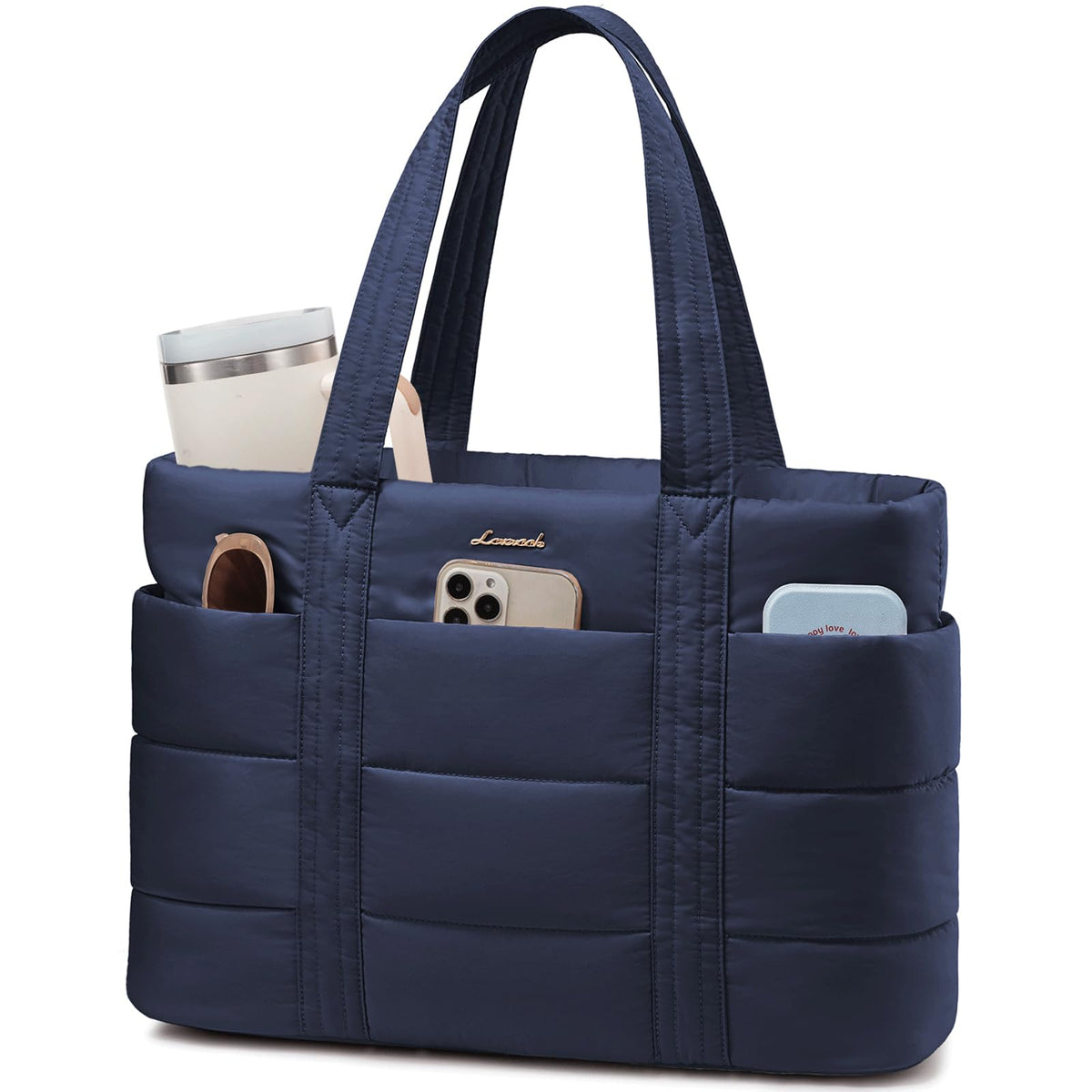 LOVEVOOK Tote Bag for Women, Large Puffer Work Tote Bag for 17.3 Inch Laptop, Lightweight Travel Bag with Zipper Gifts for Women