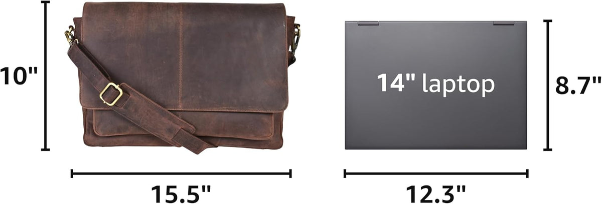 Leather Laptop Messenger Bag for Men and Women - Briefcase Crossbody Office