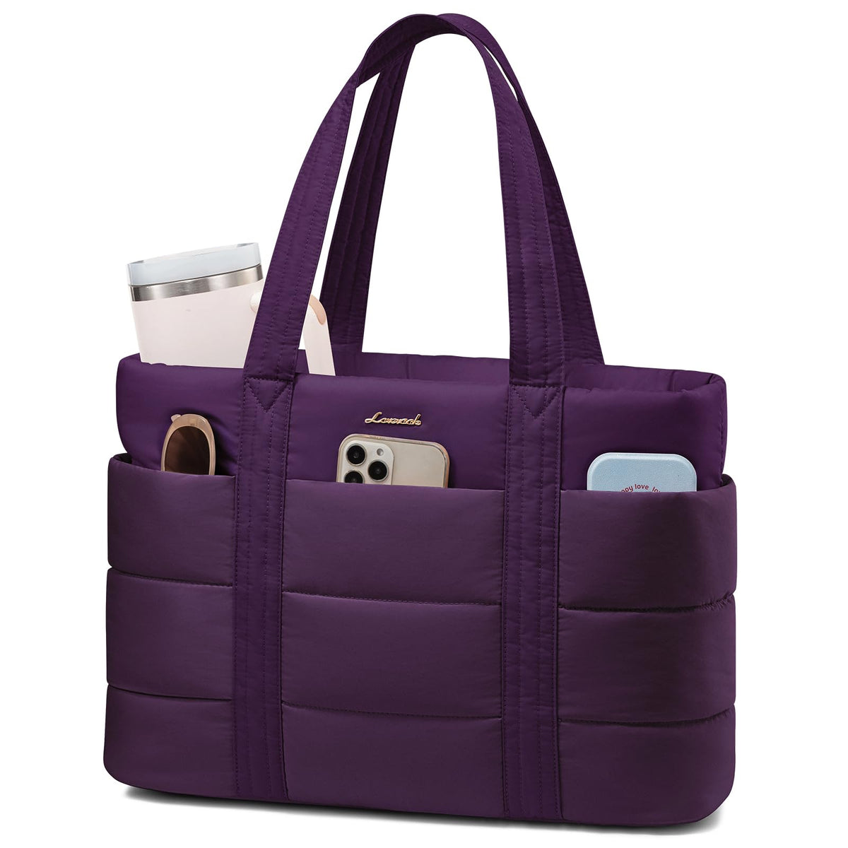 LOVEVOOK Tote Bag for Women, Large Puffer Work Tote Bag for 17.3 Inch Laptop, Lightweight Travel Bag with Zipper Gifts for Women