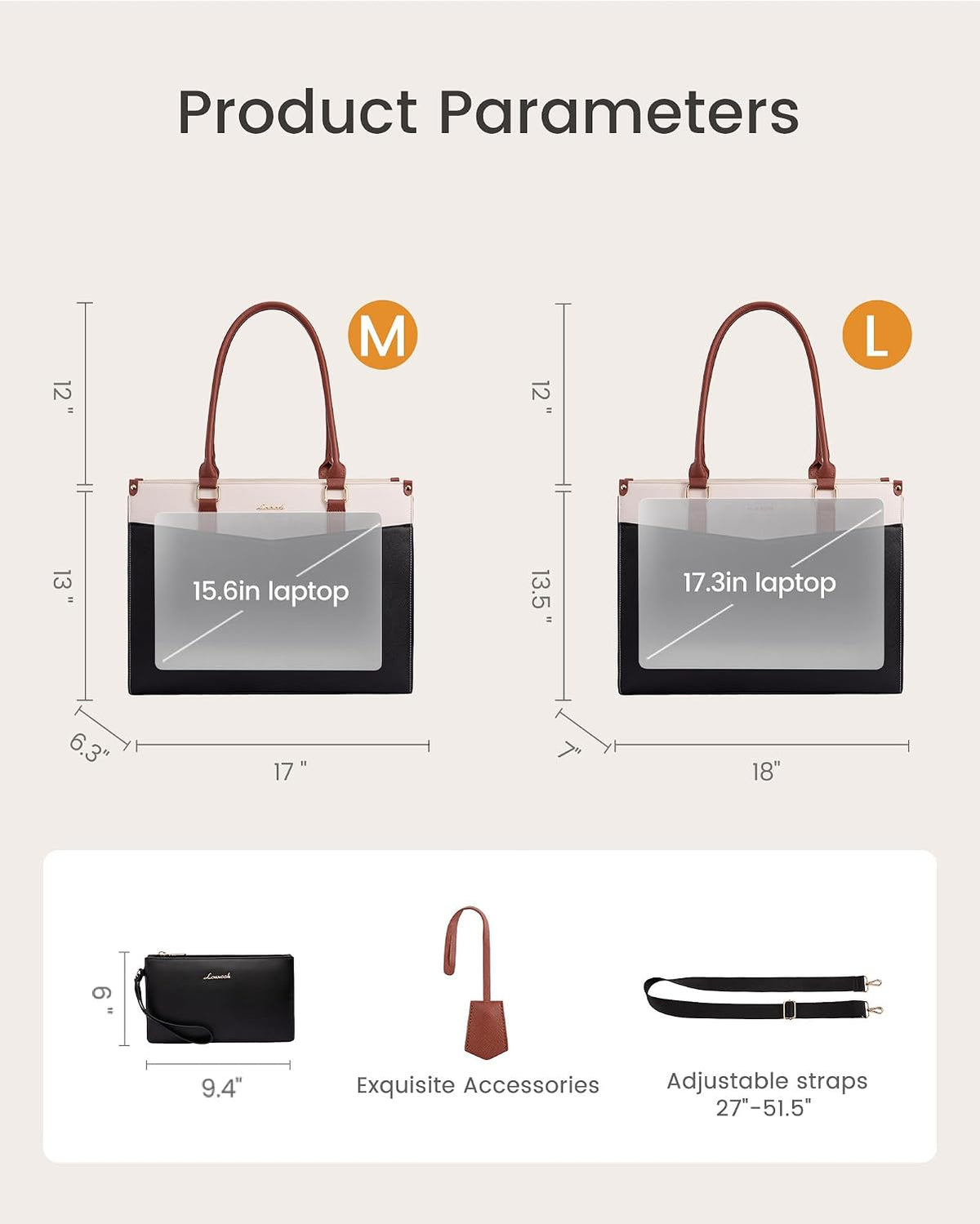 LOVEVOOK Laptop Bag for Women, Waterproof Tote Purse with Clutch for Work