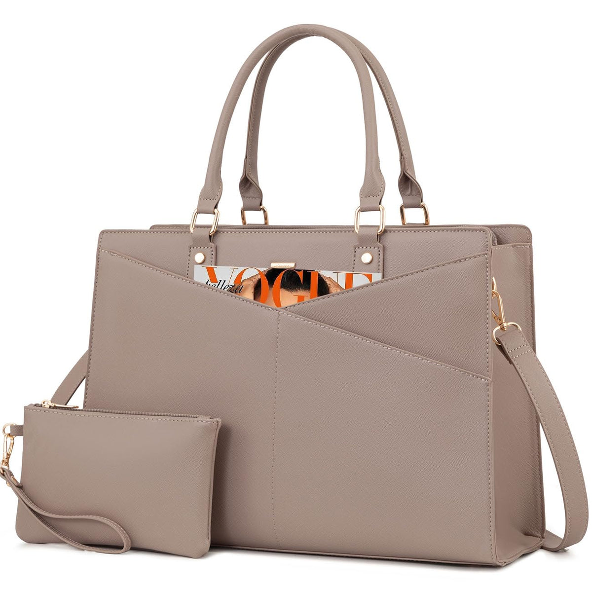 LOVEVOOK Laptop Tote Bag for Women 15.6 Inch Waterproof Leather Computer Bags Business Office Work Briefcase Black