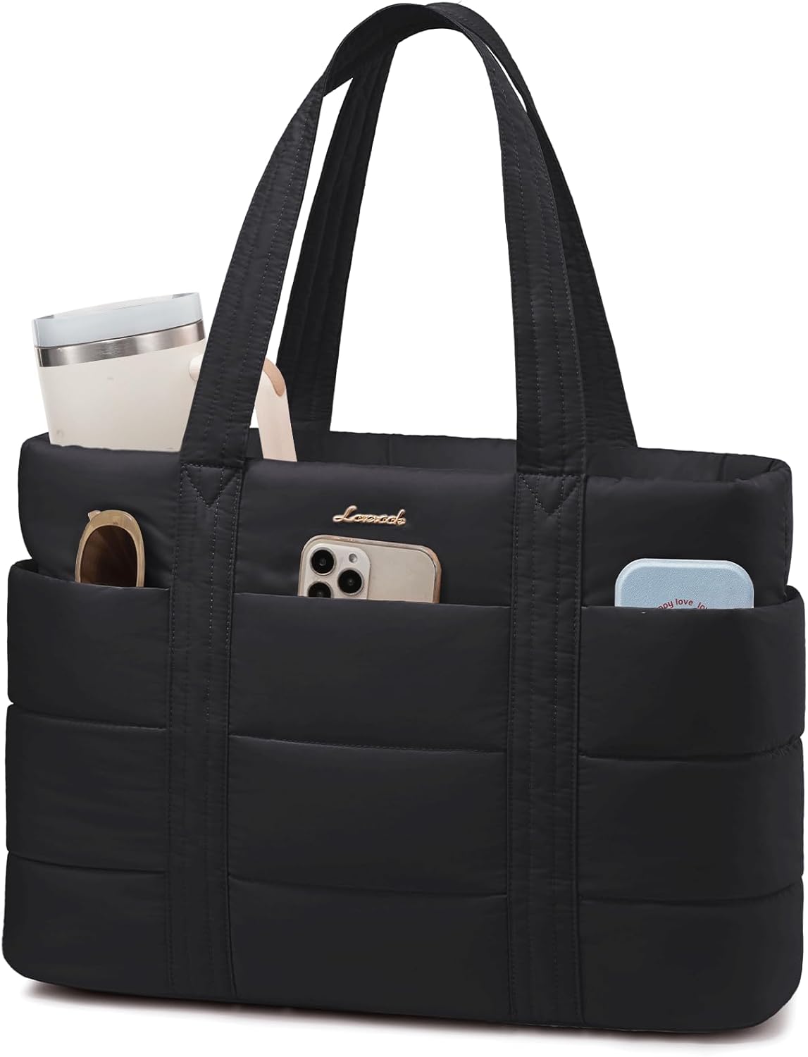 LOVEVOOK Tote Bag for Women, Large Puffer Work Tote Bag for 17.3 Inch Laptop, Lightweight Travel Bag with Zipper Gifts for Women