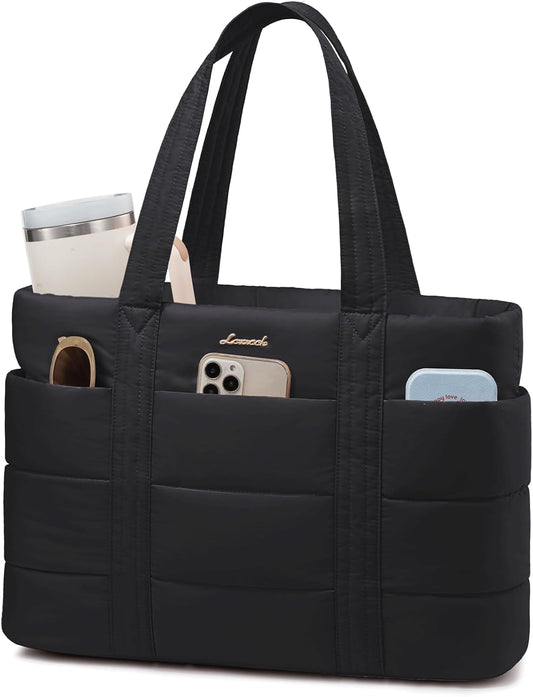 LOVEVOOK Tote Bag for Women, Large Puffer Work Tote Bag for 17.3 Inch Laptop, Lightweight Travel Bag with Zipper Gifts for Women