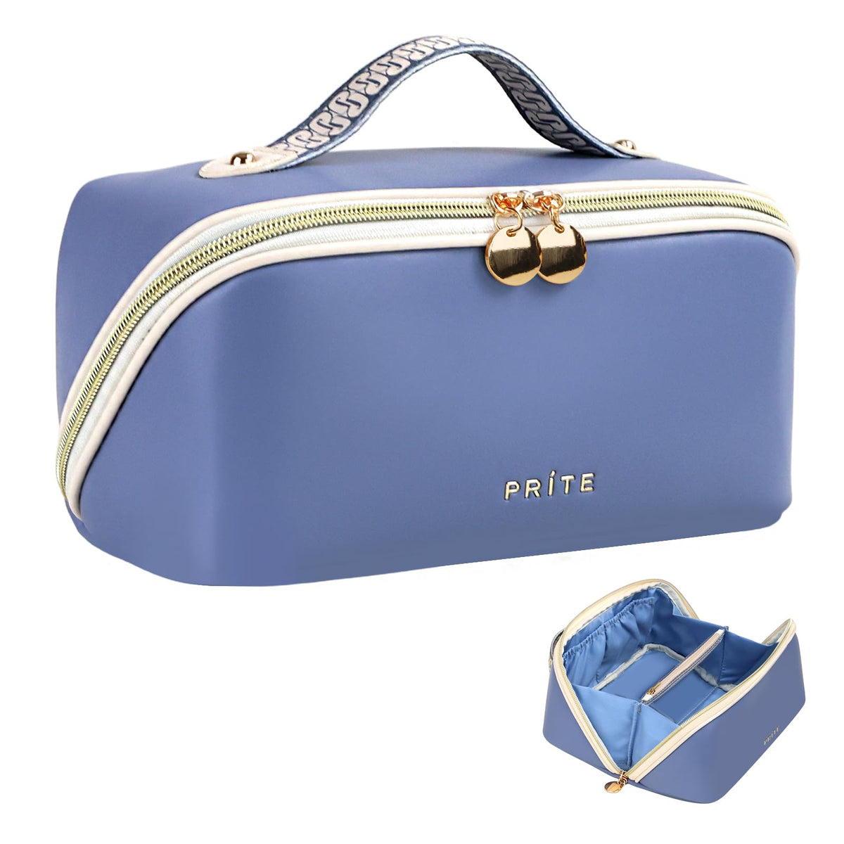 Prite Makeup Bag Travel Toiletry Bag Open Flat Cosmetic Organizer for Women
