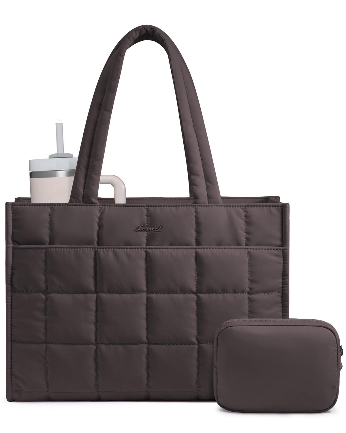 LOVEVOOK Tote Bag for Women, Puffer Work Handbag 15.6 Inch Laptop Purse for Nurse Teacher, Large Quilted Travel Tote Shoulder Bag with Zipper for College Office Clinical Gym, Black