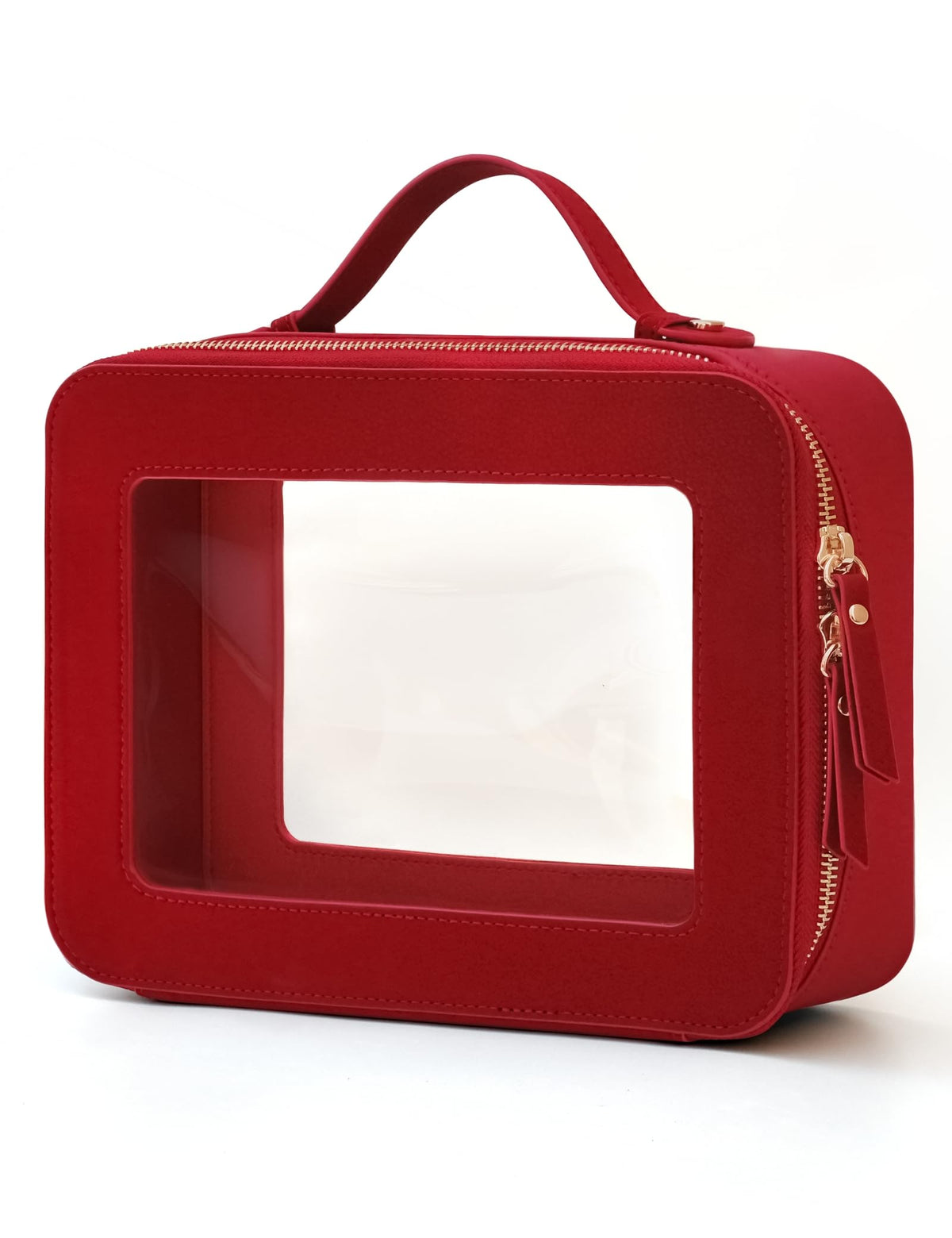 Popvibe Clear Makeup Bag Travel Cosmetic Case Transparent Toiletry Bag with Zipper, Portable Make Up Organizer Traveling Compact Car Bag for Essentials, Gold, Large