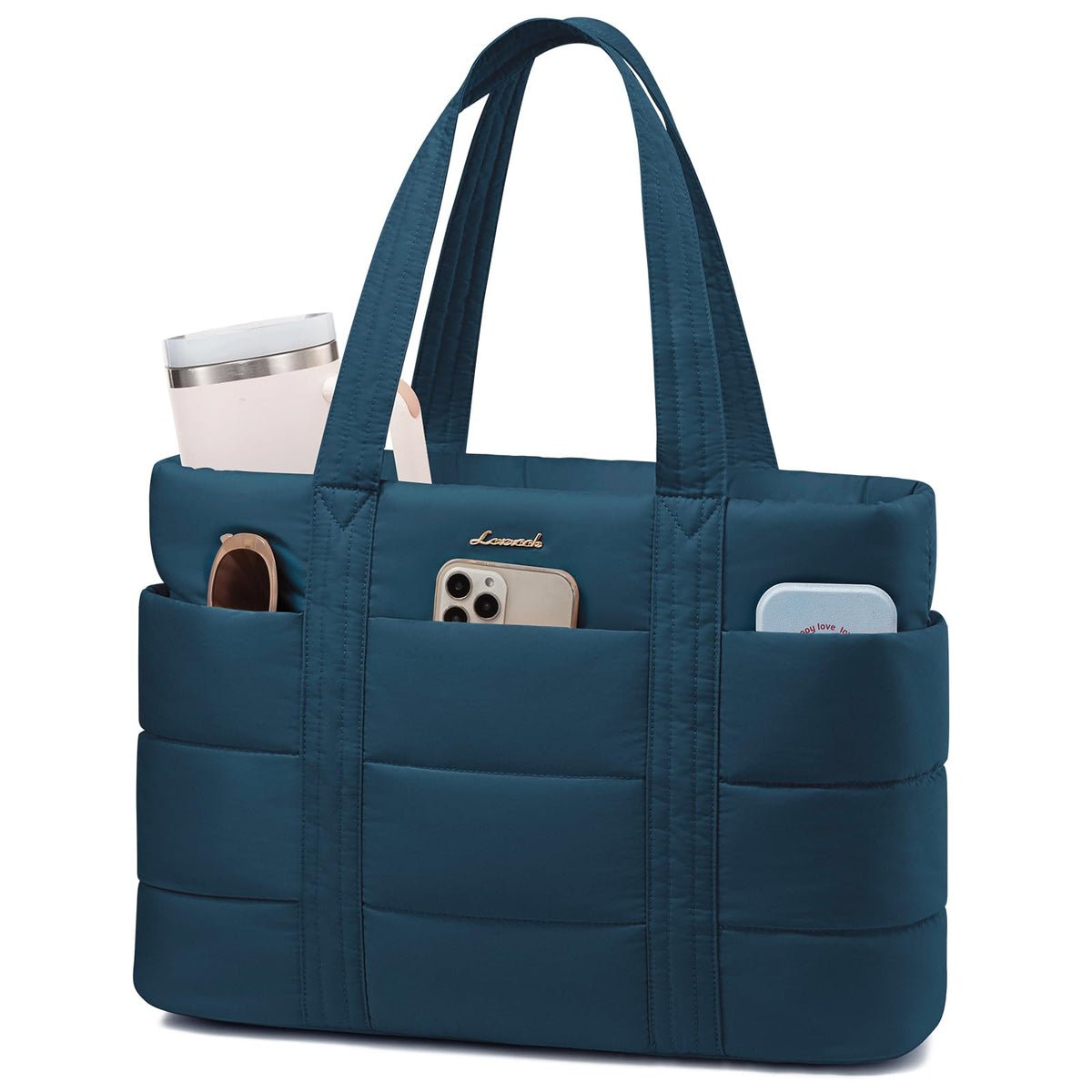 LOVEVOOK Tote Bag for Women, Large Puffer Work Tote Bag for 17.3 Inch Laptop, Lightweight Travel Bag with Zipper Gifts for Women