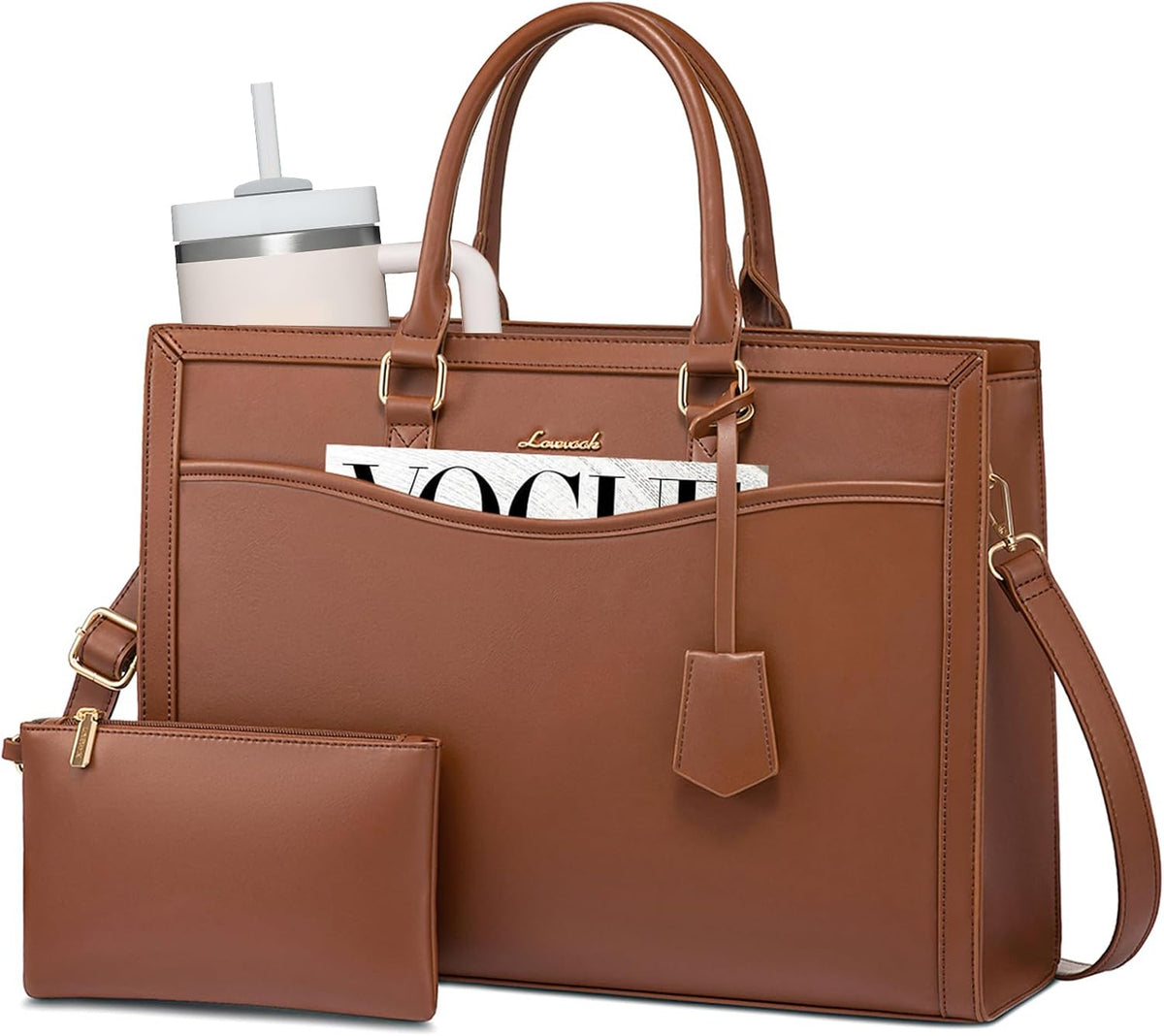 LOVEVOOK Laptop Tote Bag for Women, Large Work Computer Bag with Cup Holder
