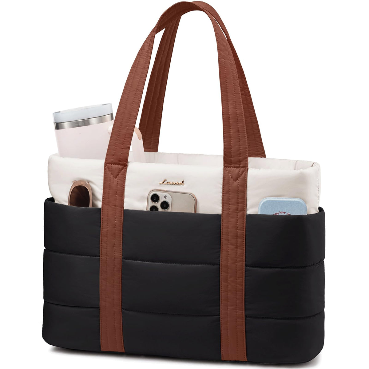 LOVEVOOK Tote Bag for Women, Large Puffer Work Tote Bag for 17.3 Inch Laptop, Lightweight Travel Bag with Zipper Gifts for Women