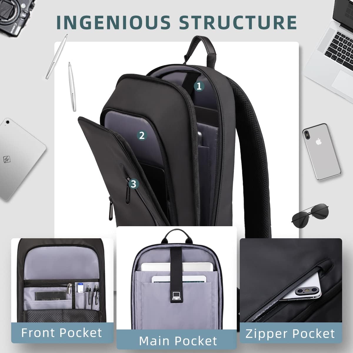 hk Backpack for Men, Business Slim Computer Bag for 15.6 Inch Laptop
