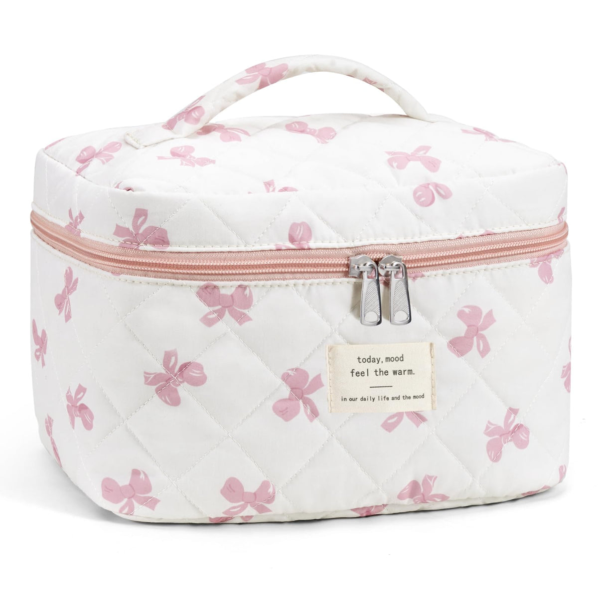 Makeup Bag for Women 3PCS Quilted Cotton Make Up Bag Travel Cosmetic Bag Large Makeup Bag Set Cute Makeups Organizer Floral Toiletry Pouch for Purse, Pink Floral D