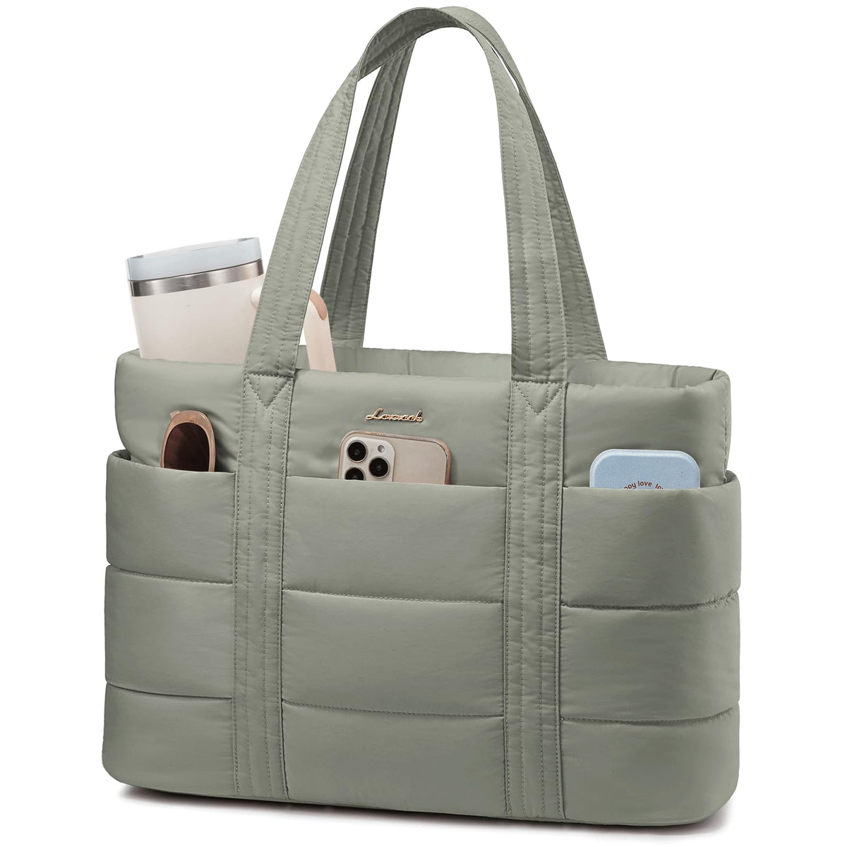 LOVEVOOK Tote Bag for Women, Large Puffer Work Tote Bag for 17.3 Inch Laptop, Lightweight Travel Bag with Zipper Gifts for Women
