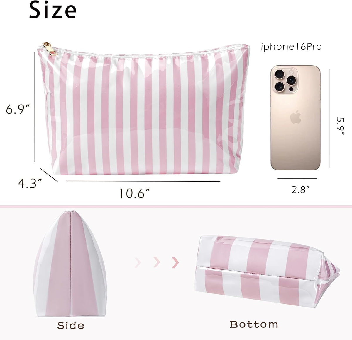 Large PVC Waterproof Striped Makeup Bag(04Pink Stripe)