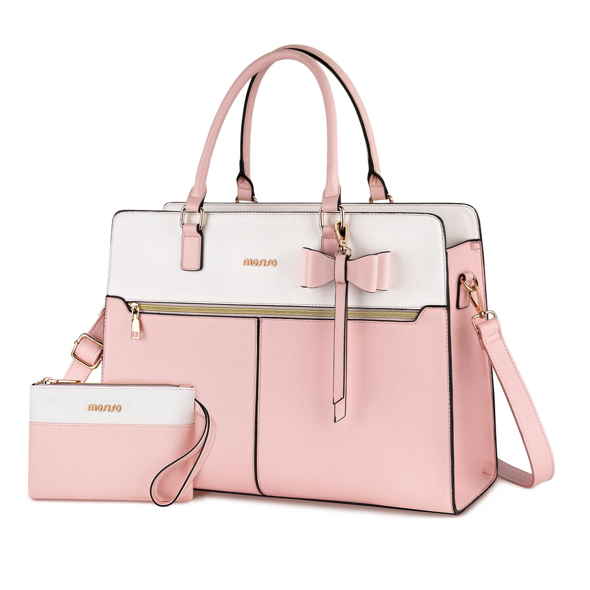 MOSISO Laptop Tote Bag for Women, 15.6 inch Waterproof PU Leather Work Bag