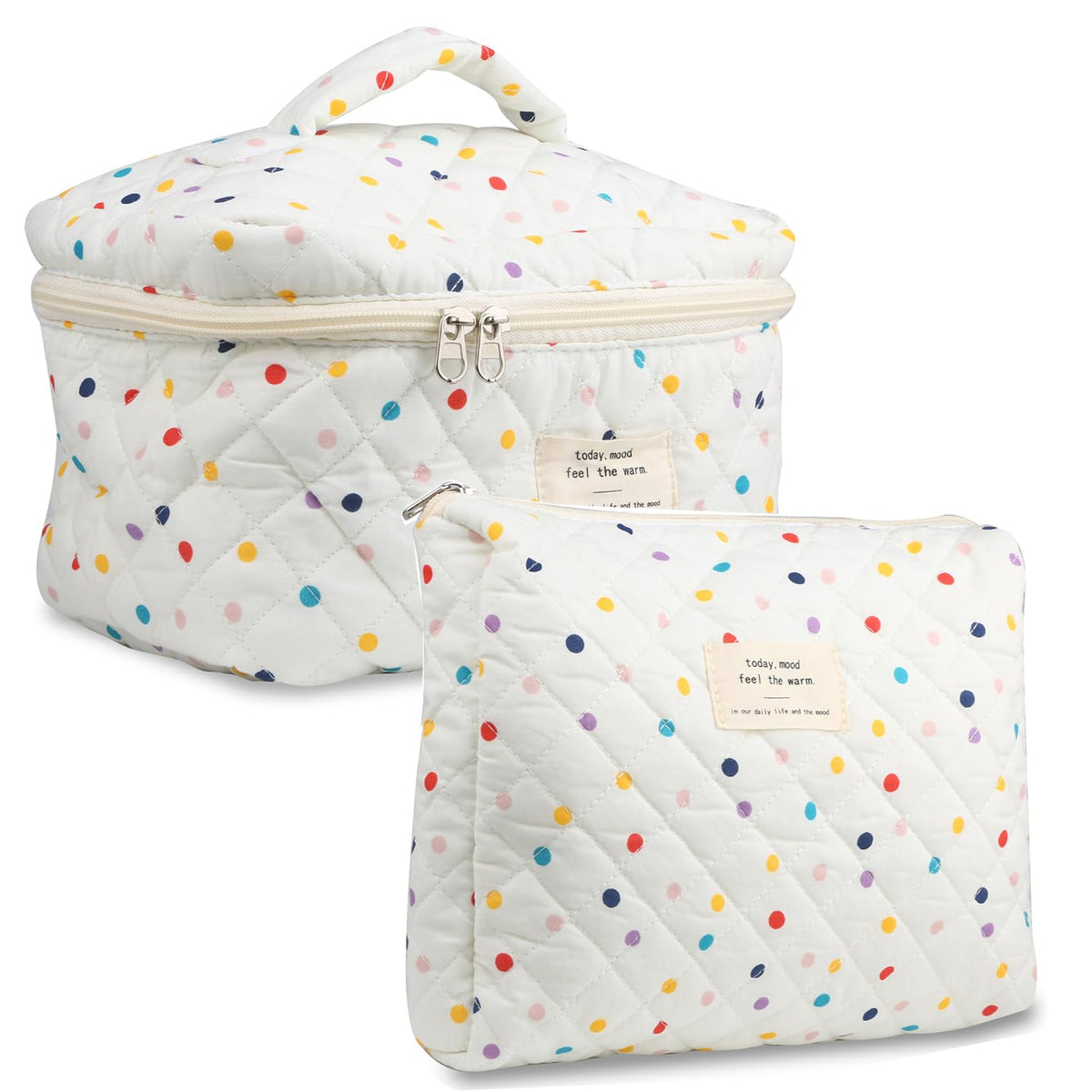 VIWIME Makeup Cosmetic Bag, Large Cotton Quilted Travel Coquette Aesthetic Cute Floral Make up Bag for Women Toiletry Bag Organizer (203- Blue Rose / 4Pcs)