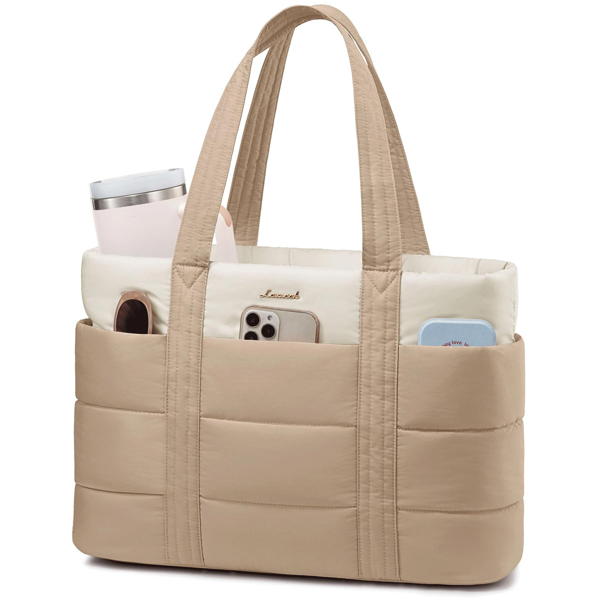LOVEVOOK Tote Bag for Women, Large Puffer Work Tote Bag for 17.3 Inch Laptop, Lightweight Travel Bag with Zipper Gifts for Women