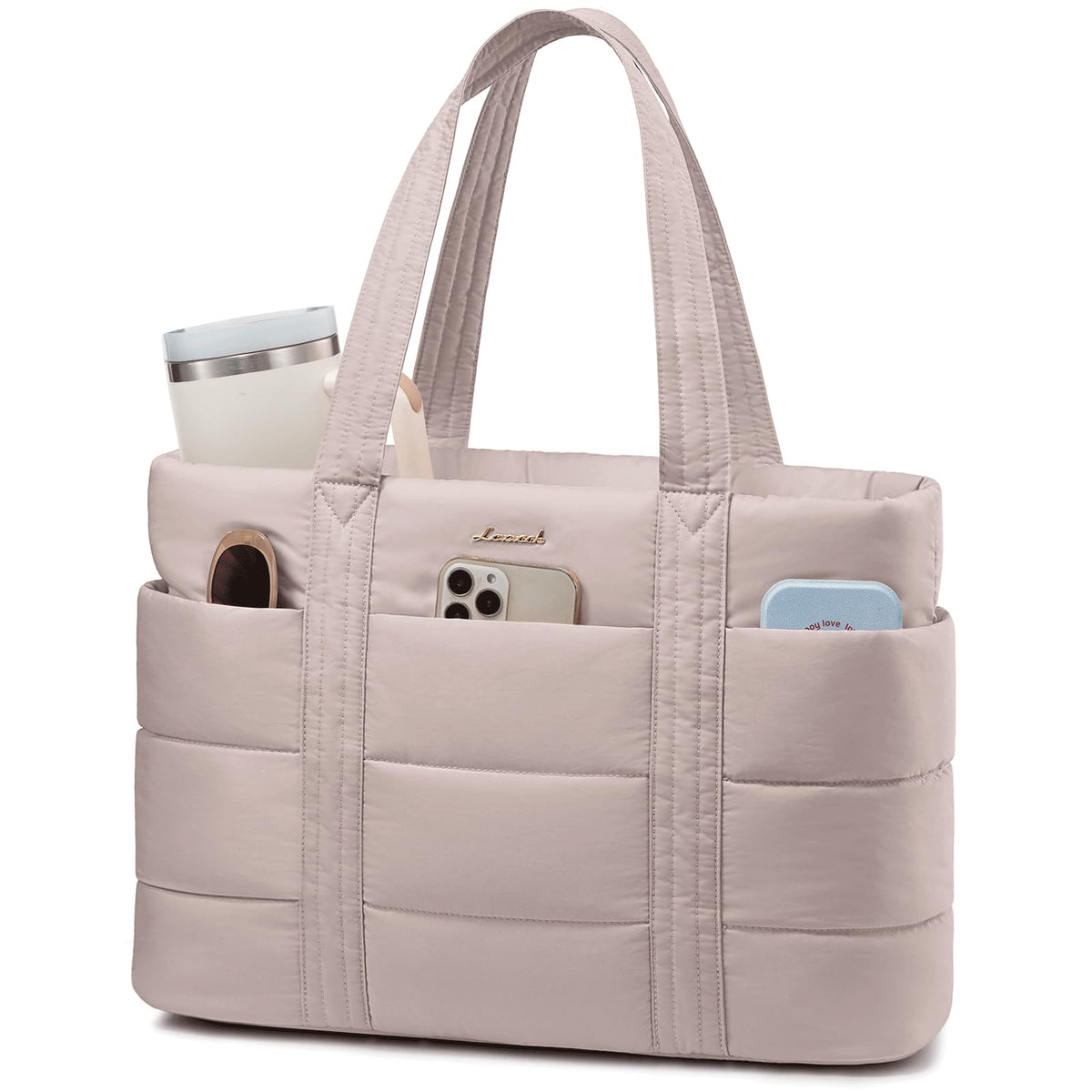 LOVEVOOK Tote Bag for Women, Large Puffer Work Tote Bag for 17.3 Inch Laptop, Lightweight Travel Bag with Zipper Gifts for Women