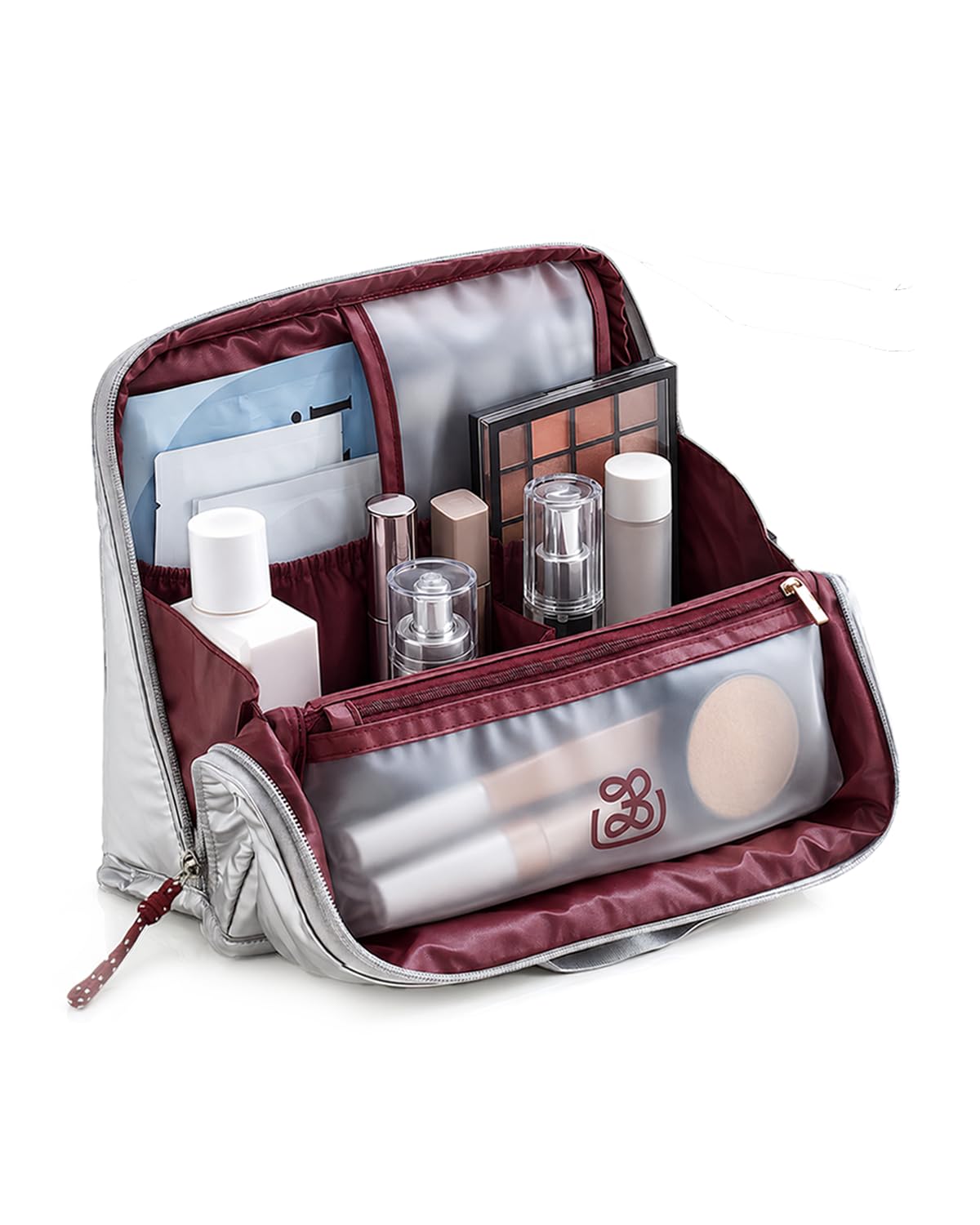 EACHY Standing Makeup Bag - Waterproof Cosmetic Bag & Toiletry Bag Organizer with Phone Holder, Detachable Dividers, Wipe-Clean Brush Pouch for Women