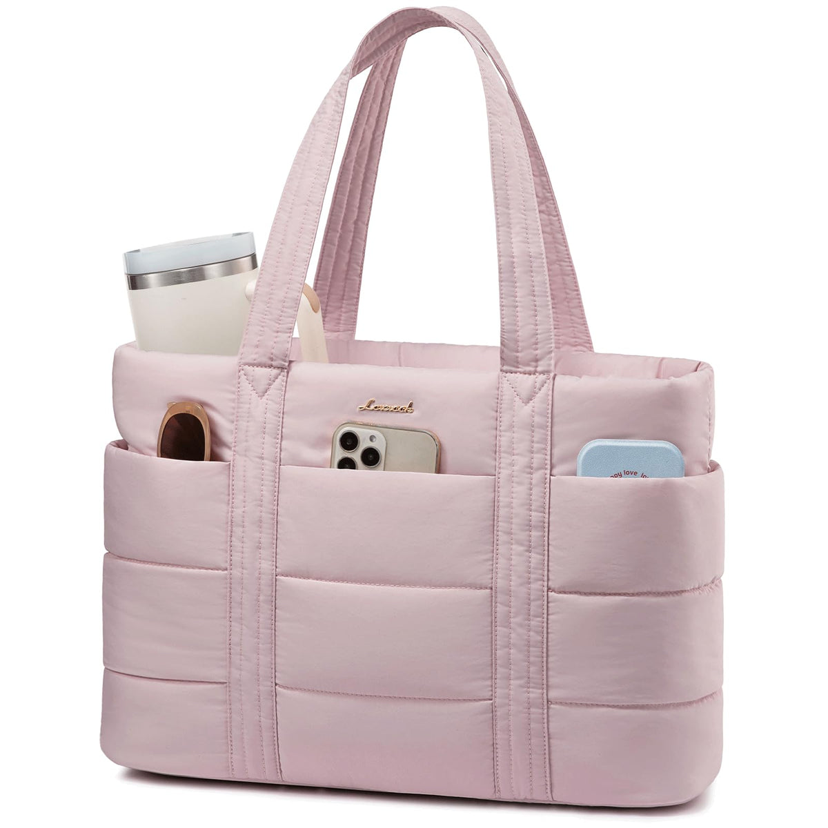 LOVEVOOK Tote Bag for Women, Large Puffer Work Tote Bag for 17.3 Inch Laptop, Lightweight Travel Bag with Zipper Gifts for Women