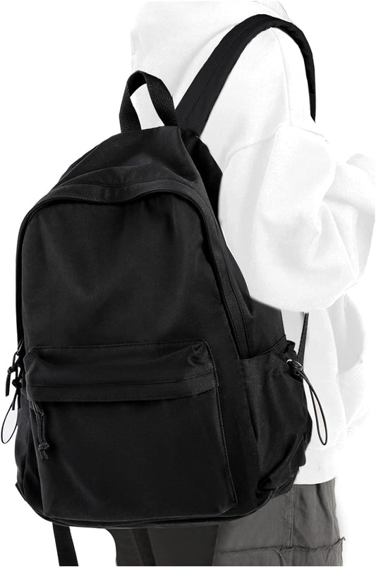 Black School Backpack for Girls Women Waterproof High School Book Bag Cute Backpack for Men Teens Boys, Lightweight Simple Middle School Back Pack Daypack