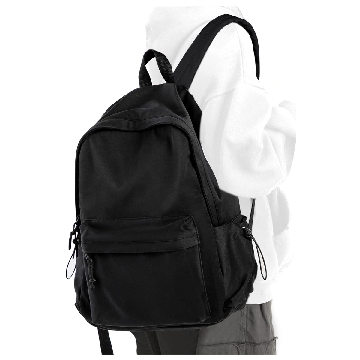 Black School Backpack for Girls Women Waterproof High School Book Bag Cute Backpack for Men Teens Boys, Lightweight Simple Middle School Back Pack Daypack