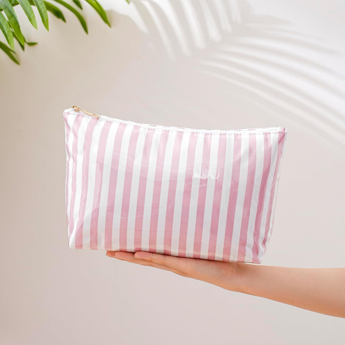 Large PVC Waterproof Striped Makeup Bag(04Pink Stripe)