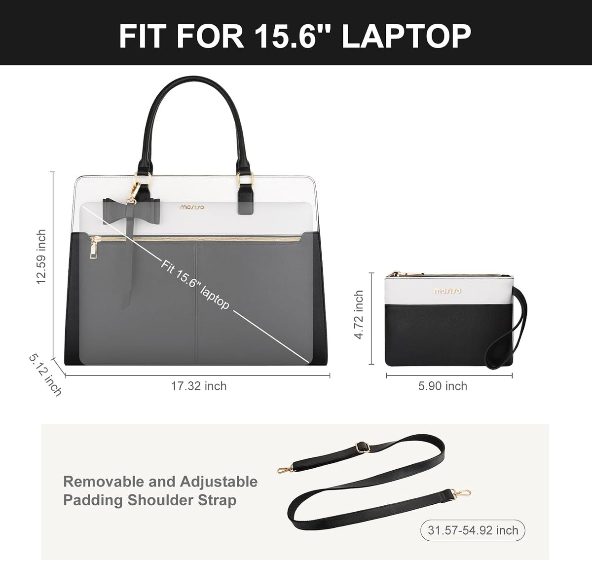 MOSISO Laptop Tote Bag for Women, 15.6 inch Waterproof PU Leather Work Bag