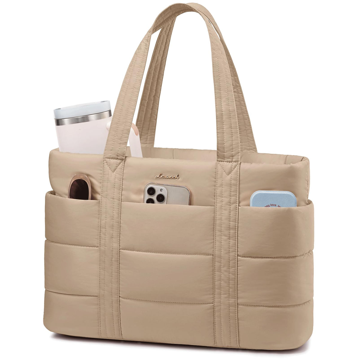 LOVEVOOK Tote Bag for Women, Large Puffer Work Tote Bag for 17.3 Inch Laptop, Lightweight Travel Bag with Zipper Gifts for Women