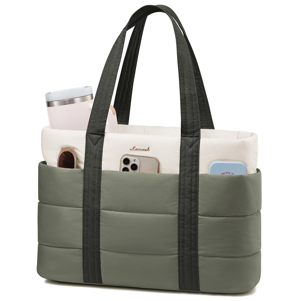 LOVEVOOK Tote Bag for Women, Large Puffer Work Tote Bag for 17.3 Inch Laptop, Lightweight Travel Bag with Zipper Gifts for Women