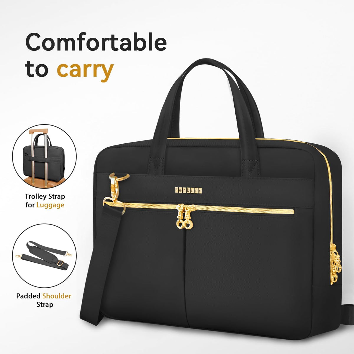 Ferkurn 17 17.3 Inch Laptop Bag Case Women Men Compatible with HP OmniBook Envy Omen Pavilion/LG Gram/Dell Inspiron Precision/Yoga ThinkPad, Carrying Briefcase Messenger Computer Bag 18 inch, Black