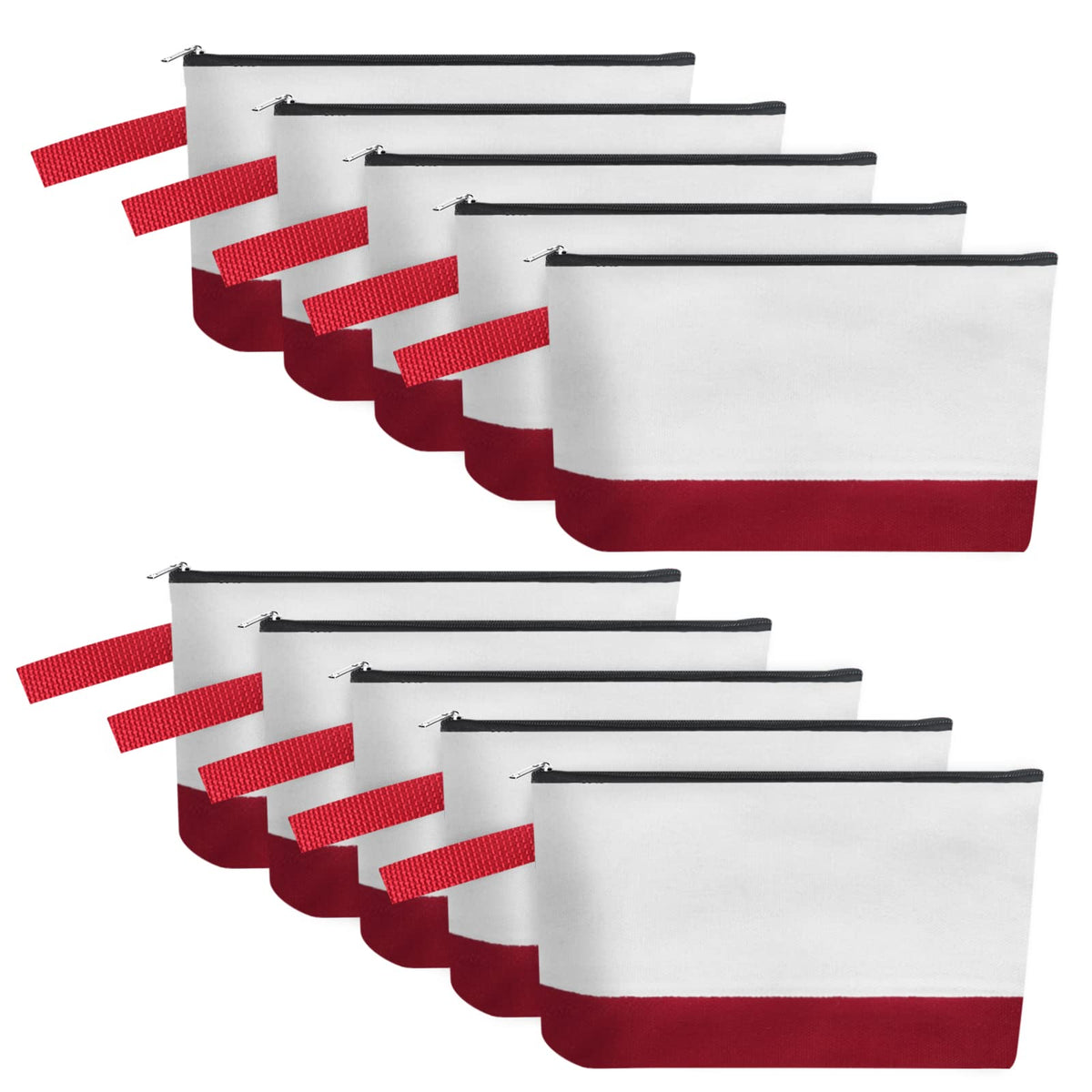 10 Pieces Cotton Canvas Makeup Bag with Bottom, Multi-Purpose Cosmetic Bag with Zipper Travel Toiletry Pouch, Blank DIY Craft Bag Pencil Bag (M, White), MN-WB07