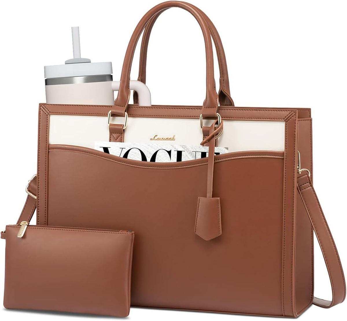 LOVEVOOK Laptop Tote Bag for Women, Large Work Computer Bag with Cup Holder