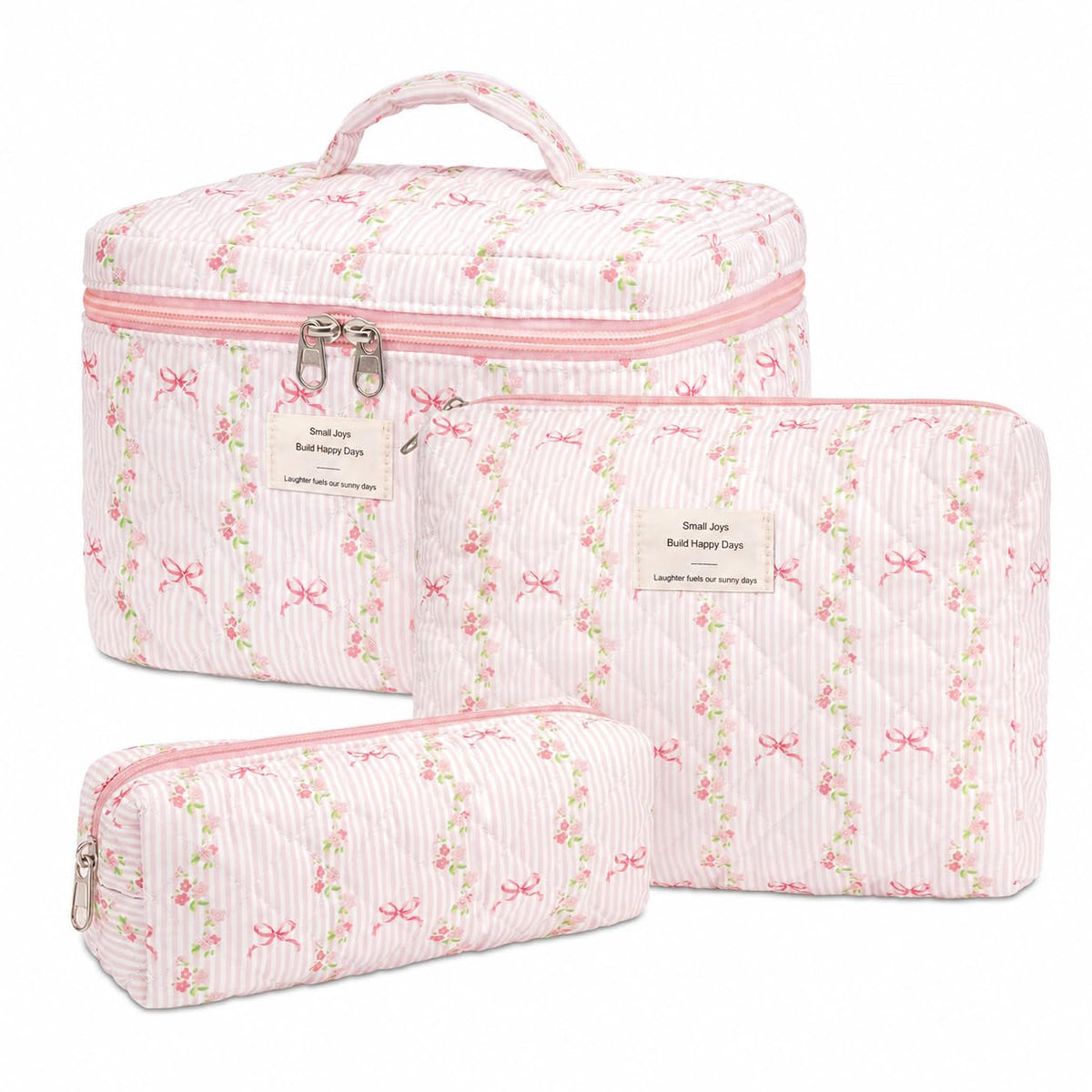 Makeup Bag,Quilted Cosmetic Bag,Large Floral Make Up Bag for Women,Cotton Makeup Bag Set,Flower Travel Toiletry Bag