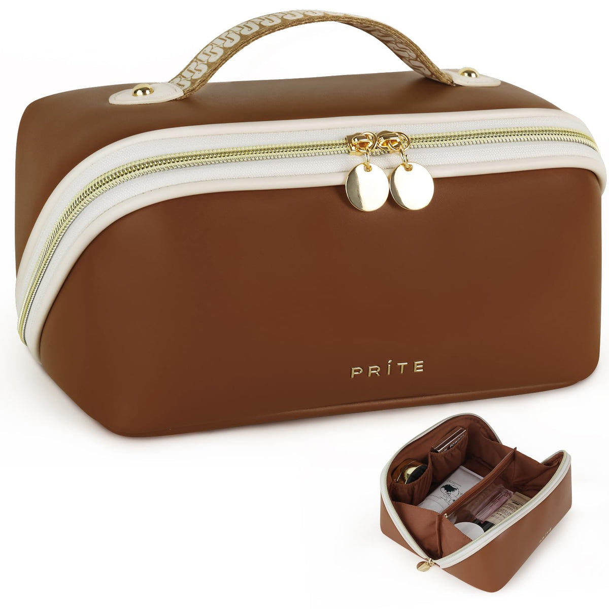 Prite Makeup Bag Travel Toiletry Bag Open Flat Cosmetic Organizer for Women